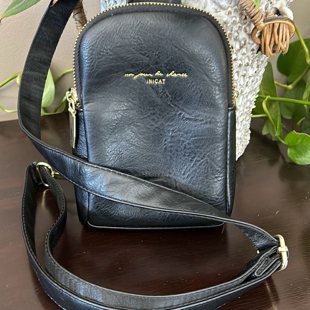 Inicat Small Crossbody Purse Vegan Black Leather